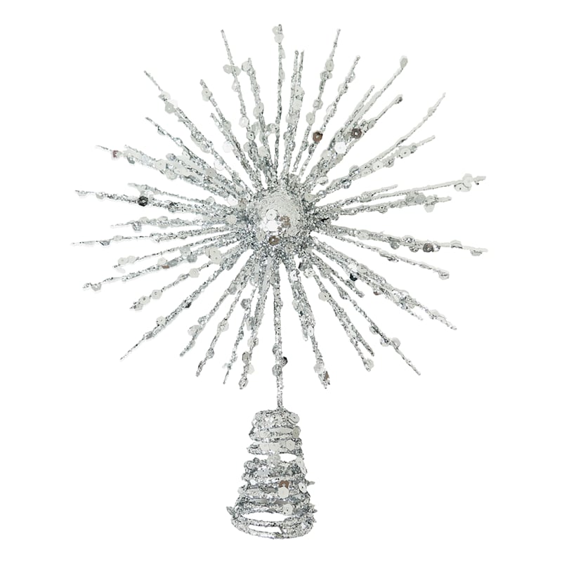 Silver Glittered Starburst Tree Topper, 12" | At Home