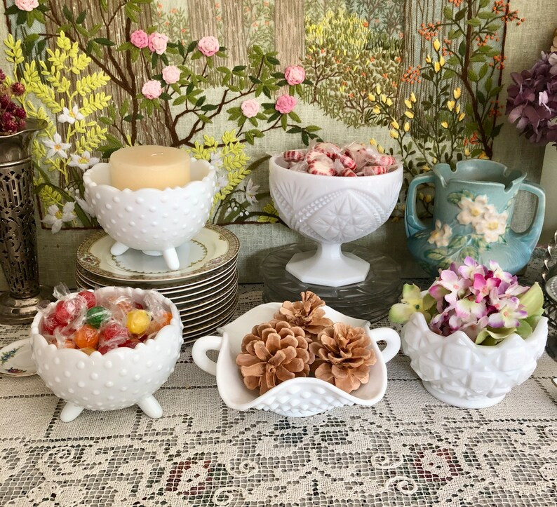 Milk Glass Candy Dish Hobnail Milk Glass Bowl White Bowl White Milk Glass Vase Pedestal Bowl Deco... | Etsy (US)