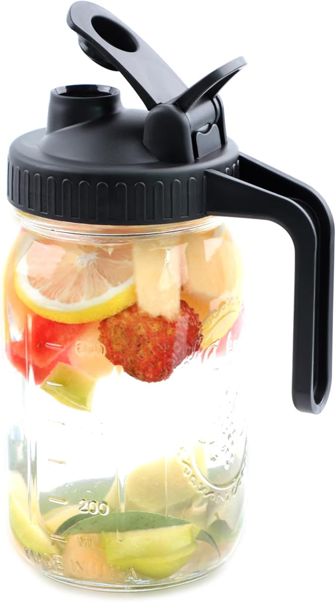 Wide Mouth Mason Jar Pitcher 32 OZ With Pour Spout And Handle Airtight Leak-proof Glass Pitcher W... | Amazon (US)