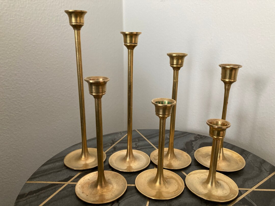 Vintage 70s Brass Candlestick Holders Lot/Graduated Sizes Set of 7/Boho/Retro | Etsy (US)