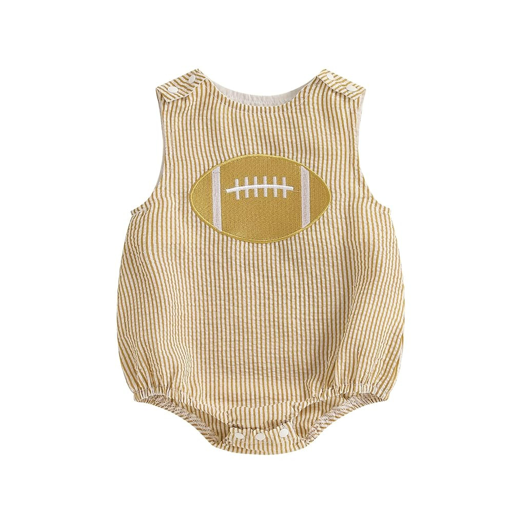 Newborn Baby Boy Girl Fall Clothes Football Embroidery Romper Striped Sleeveless Smocked Bodysuit... | Amazon (US)