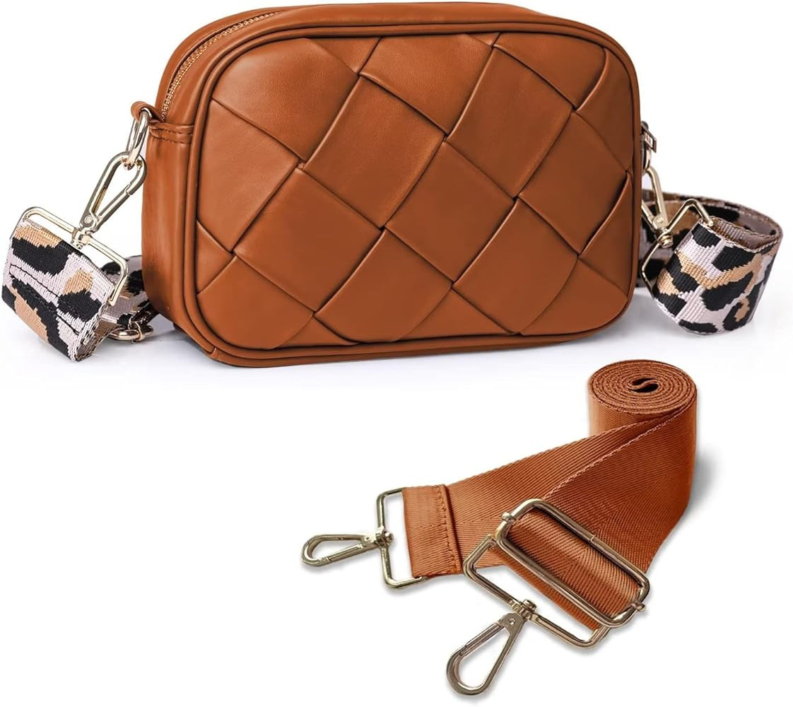 AUYOCO Small Woven Crossbody Bag for Women, Wide Guitar Strap Purse Vegan Leather Shoulder Handba... | Amazon (US)