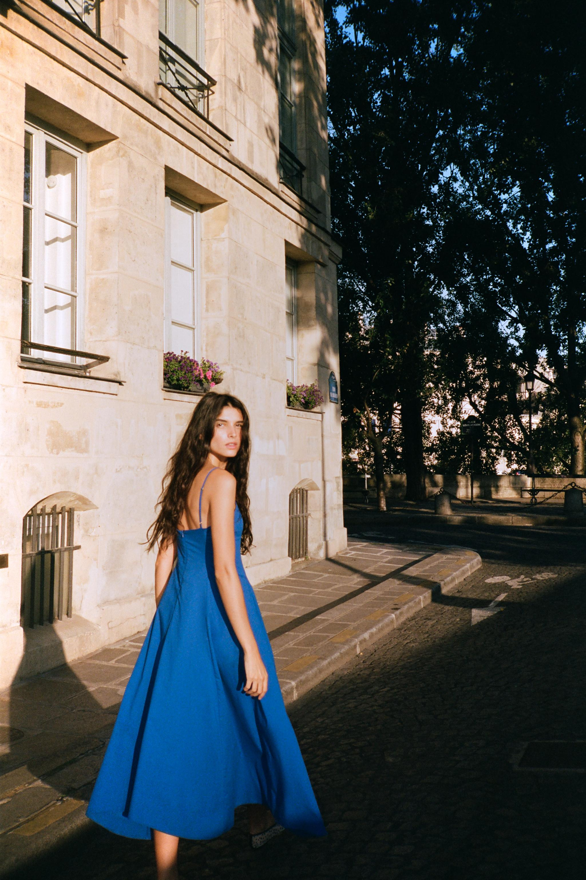 ASYMMETRIC POPLIN MIDI DRESS | Zara US