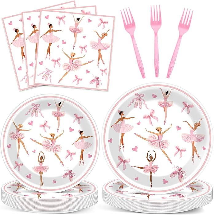 96PCS Ballerina Birthday Party Paper Plates and Napkins Set Ballet Party Paper Plates Disposable ... | Amazon (US)