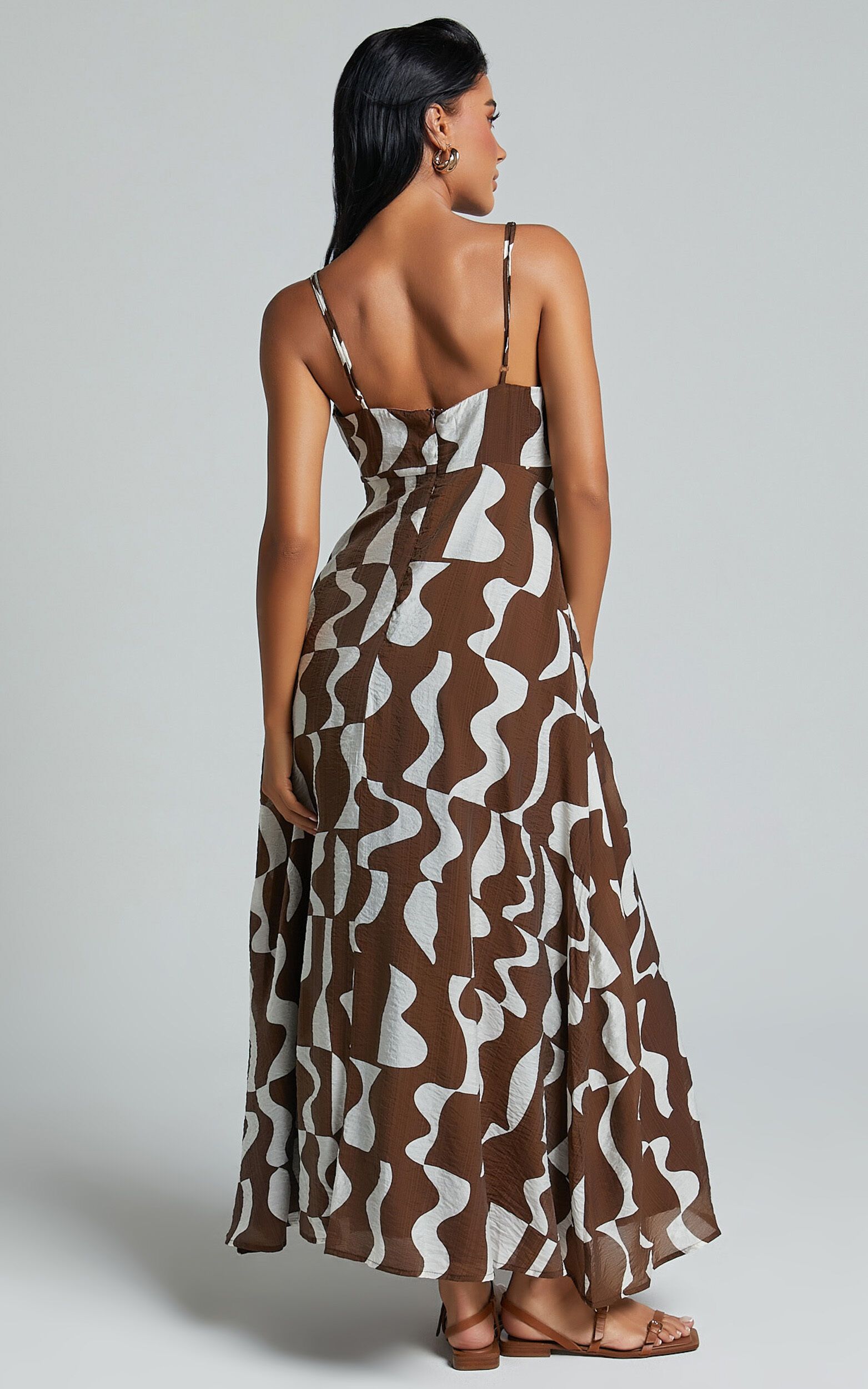 Elisabetta Midi Dress - Empire Waist A Line Dress in Chocolate Mono Wave | Showpo (ANZ)