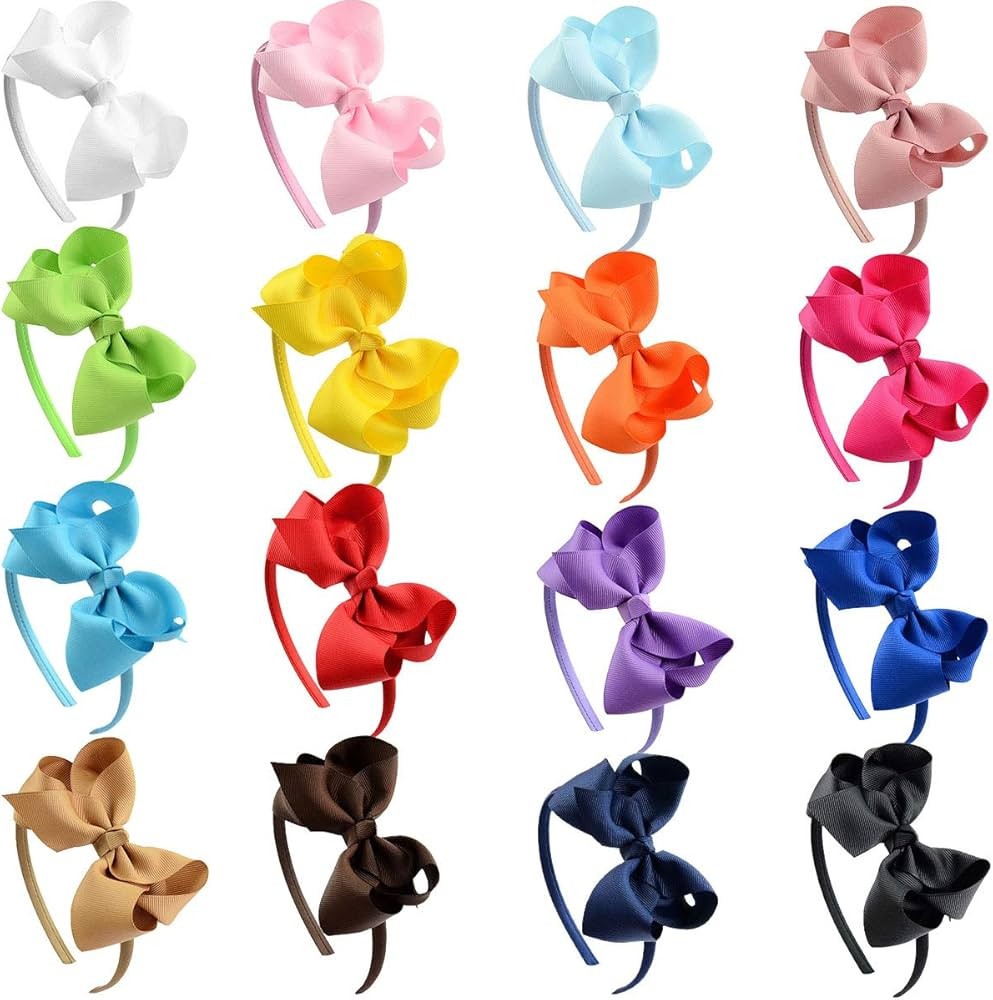 DeD 16 Pack Hair Bows Plastic Hair Headband Grosgrain Ribbon Headbands Hair Hoops Hair Accessorie... | Amazon (US)