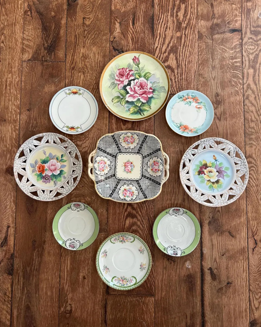 Beautiful Set 9 Mismatched Vintage & Antique Plates, Instant Plate Wall, Cottage Pink, Yellow, Br... | Etsy (US)