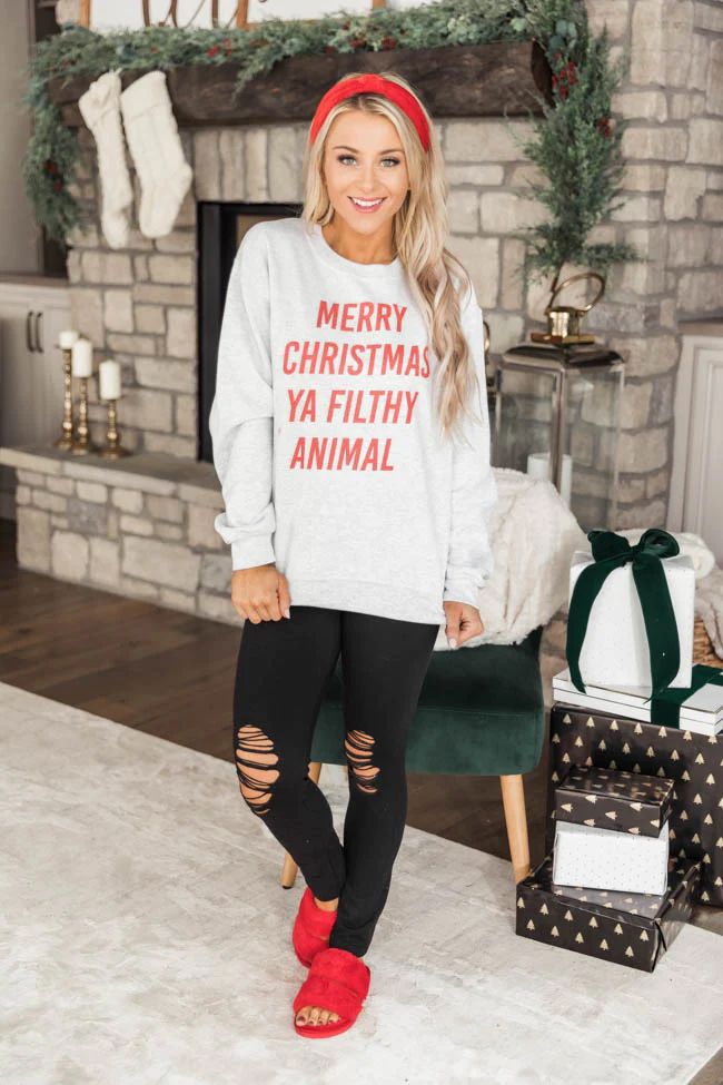 Merry Christmas Ya Filthy Animal Graphic Sweatshirt | The Pink Lily Boutique