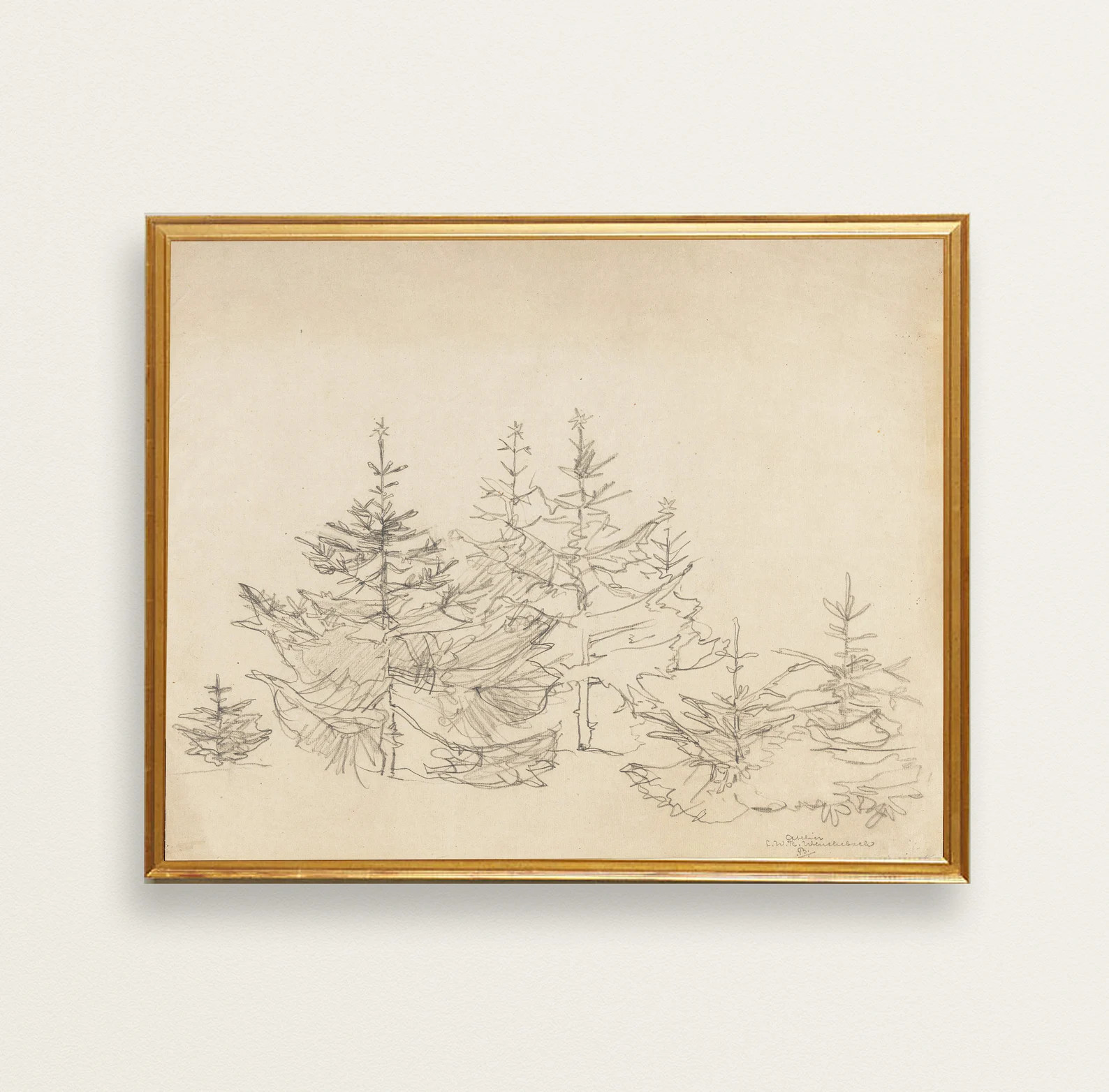 Christmas Tree Printable Vintage Prints Neutral Drawing - Etsy | Etsy (US)