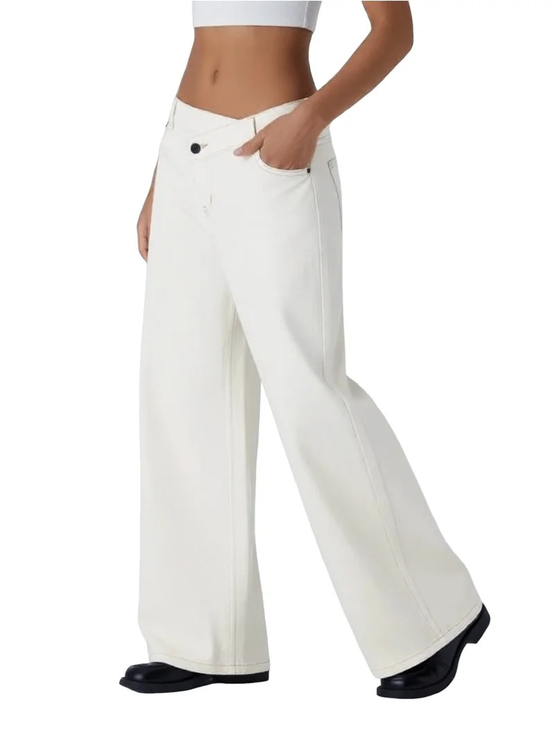 Women'S Wide Leg Jeans High Waisted Stretchy Straight Leg Jeans Trendy Loose Denim Pants Cream Wh... | Walmart (US)