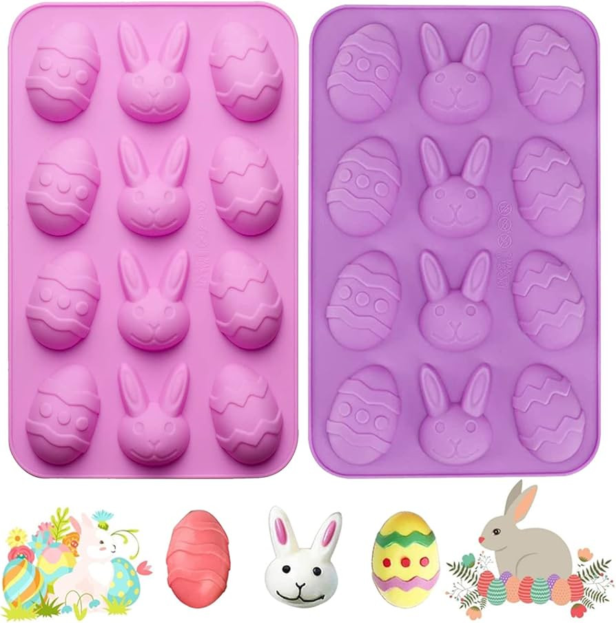 2 Pack Easter Egg and Bunny Silicone Molds For Chocolate, 3D Rabbit Egg Silicone Candy Molds East... | Amazon (US)