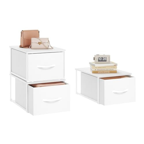 X-cosrack 3 Packs Individual Stackable Storage Drawers with Wood Top for Closet, Small Stacking Closet Organizer with Drawers, Metal Frame 3 Fabric Storage Drawer Bins for Bedroom, Under Bed, White | Amazon (US)