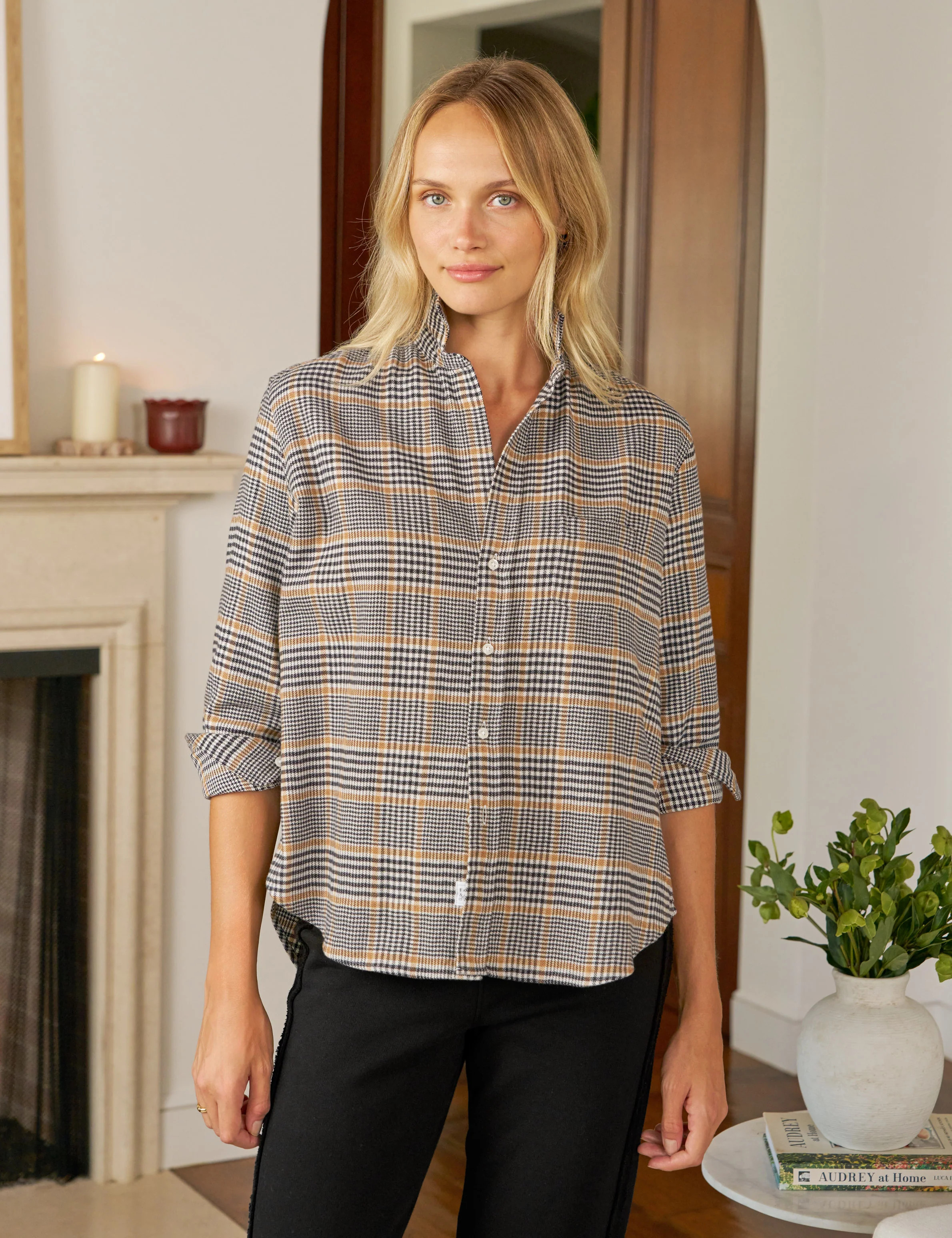 EILEEN Camel and Black Plaid, Italian Flannel | Frank & Eileen
