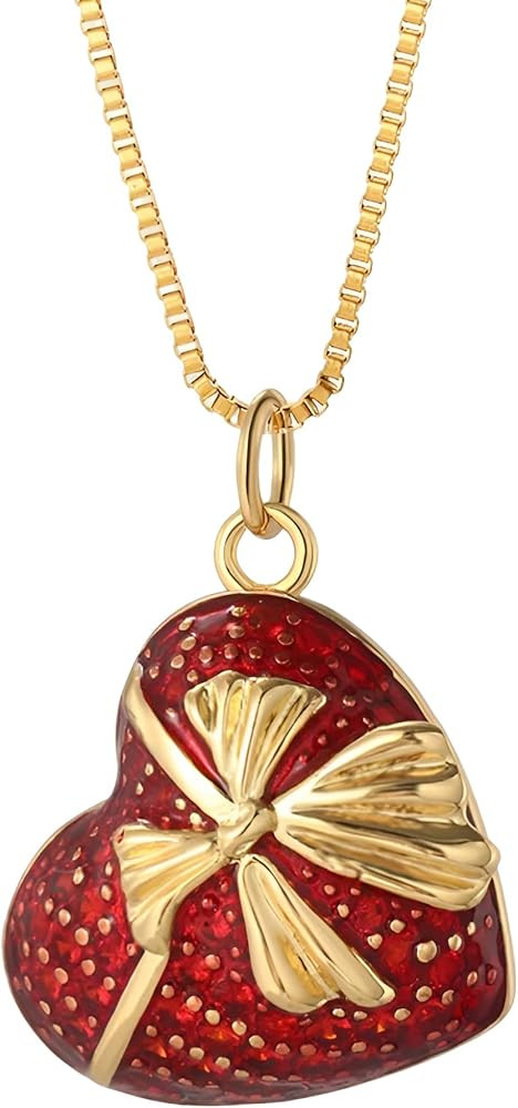 14K Gold Filled Heart Gold Necklace For Women, Crystal Red Love Pendant Necklace, Passionate Love... | Amazon (US)