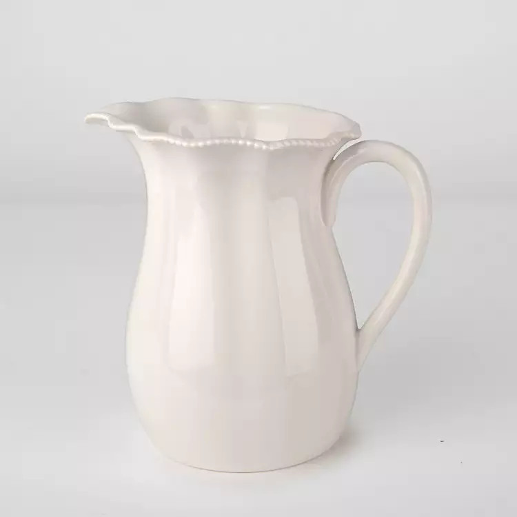 White Wavy Beaded Pitcher | Kirklands Home | Kirklands