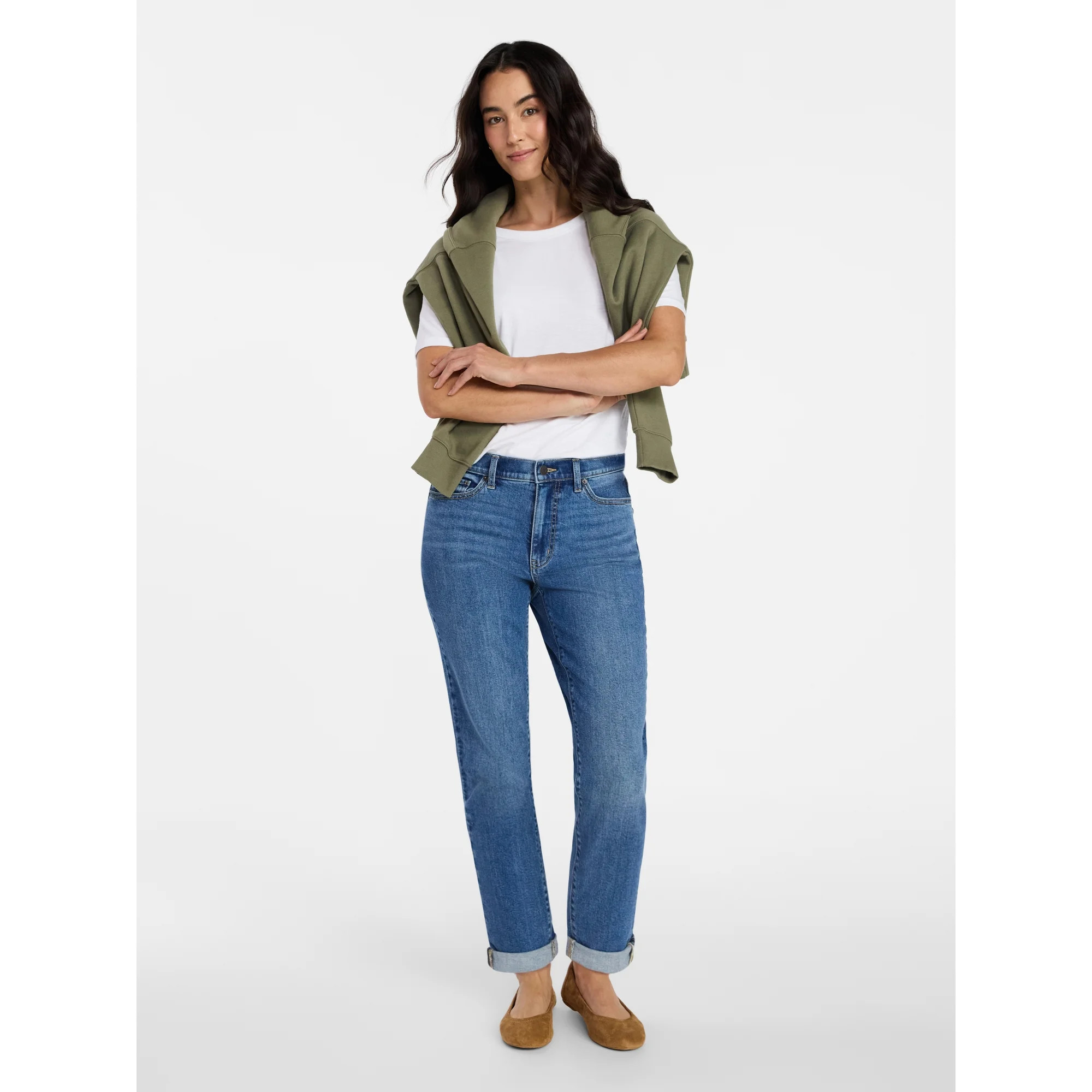 Time and Tru Women's Mid Rise Boyfriend Jeans, 26" Inseam, Sizes 0-22 | Walmart (US)