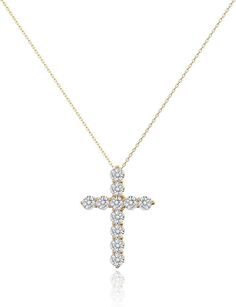 14k Gold Plated Silver Cross Necklace for Women Trendy Cubic Zirconia Pendant Necklace 16 18 IN L... | Amazon (US)
