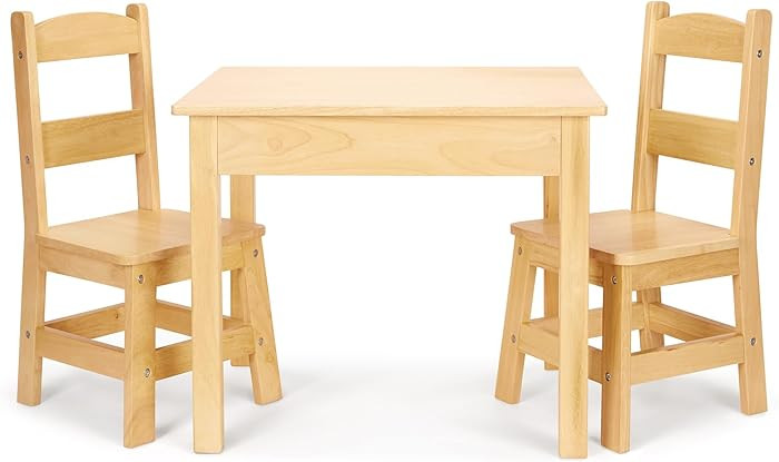 Melissa & Doug Solid Wood Kids Table and Chairs (2), Premium Quality Wooden Toddler Table and Cha... | Amazon (US)