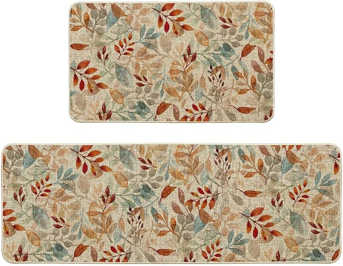 Artoid Mode Watercolor Leaves Eucalyptus Fall Kitchen Mats Set of 2, Home Decor Low-Profile Kitch... | Amazon (US)