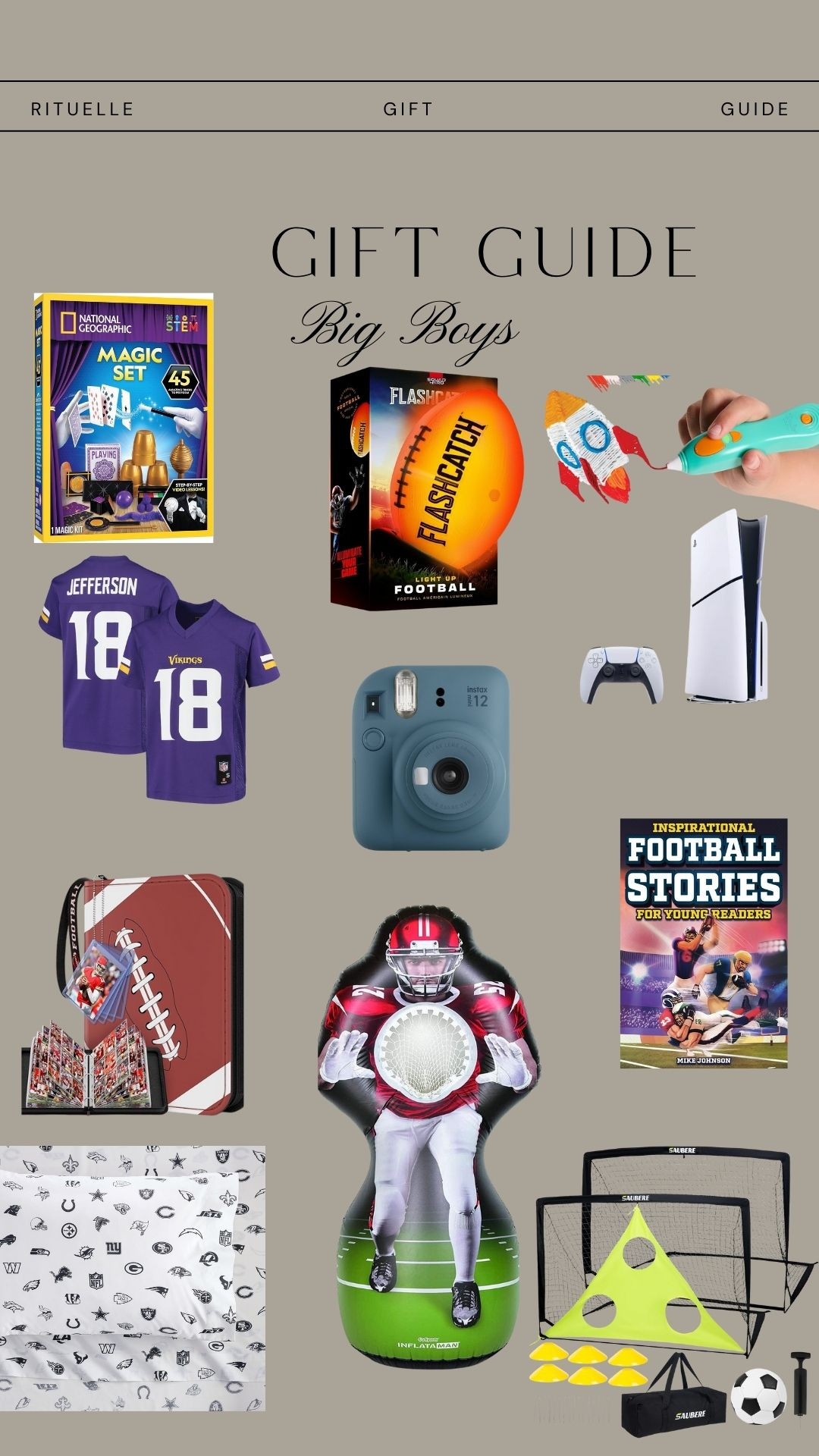 A high-energy gift guide for big boys packed with sports gear, STEM kits, football-themed toys, beginner tech gadgets, gaming favorites, inflatable training dummies, and interactive books. Perfect for active boys who love football, gaming, photography, science, and hands-on play. 

 

#LTKCyberWeek #LTKGiftGuide #LTKHoliday