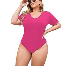 IN'VOLAND Women's Bodysuit Plus Size Short Sleeve Scoop Neck Bodysuit Basic Top T Shirt Leotards ... | Amazon (US)