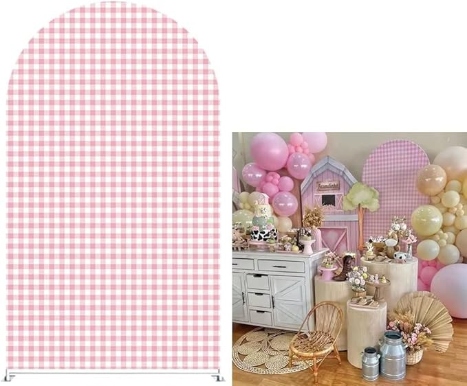 Pink Plaid Grids Arch Backdrop Cover for Cows Farm Baby Shower Parties Decor Banner Arched Backgr... | Amazon (US)