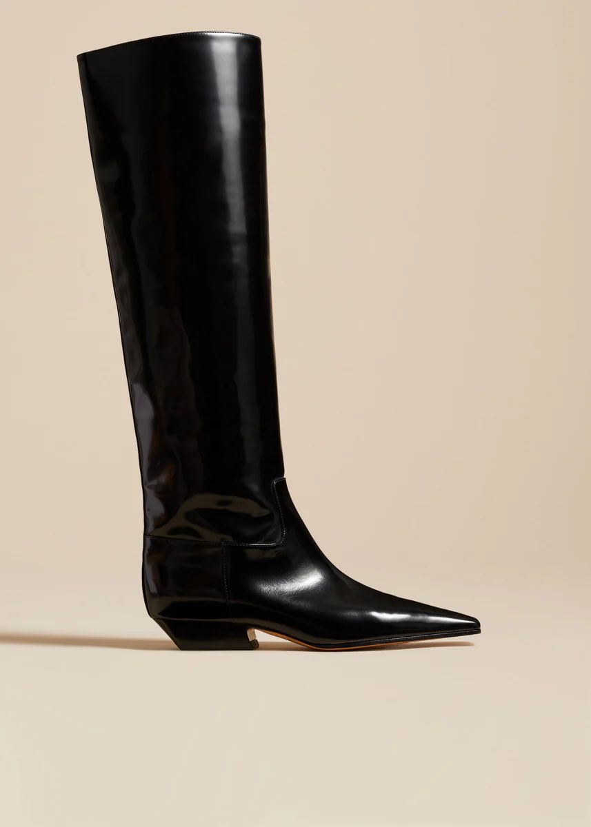 The Marfa Knee-High Boot in Black Brushed Leather | Khaite