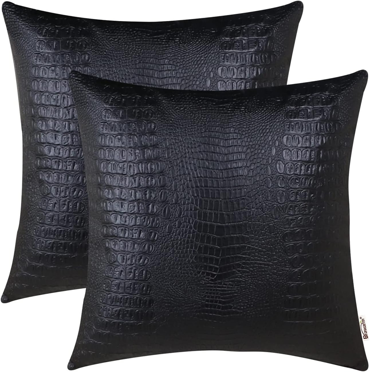 BRAWARM Faux Leather Pillow Covers 18 X 18 Inches, Black Leather Pillow Covers Pack of 2, Crocodi... | Amazon (US)