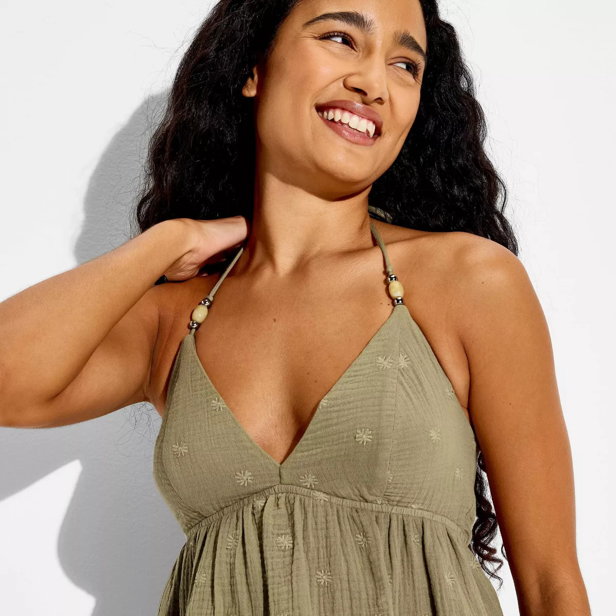 Women's Embroidered Gauze Triangle Halter Top - Wild Fable\u2122 Green XXS | Target