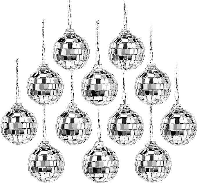 12 Pieces 1.5 Inch Disco Mirror Ball Ornaments Hanging Ball Pendants Disco Ball Decoration for Ch... | Amazon (US)