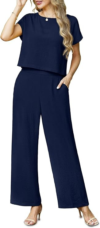 Lepunuo 2 Piece Sets for Women Summer Cap Sleeve Crop Top Wide Leg Pants Matching Lounge Set Vaca... | Amazon (US)