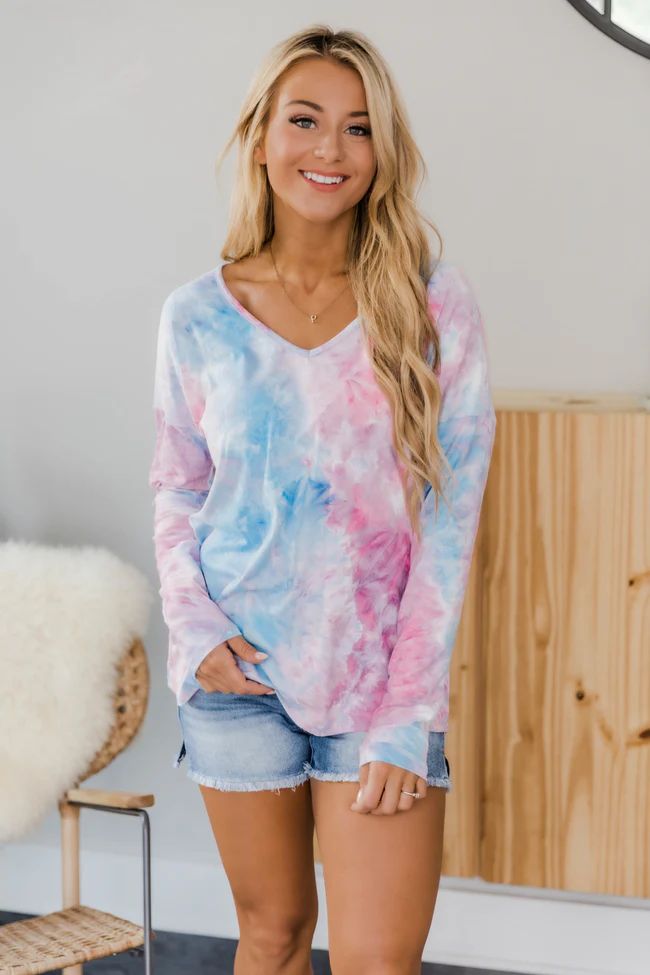 Have The Best Day Tie Dye Blouse Pink/Blue FINAL SALE | The Pink Lily Boutique
