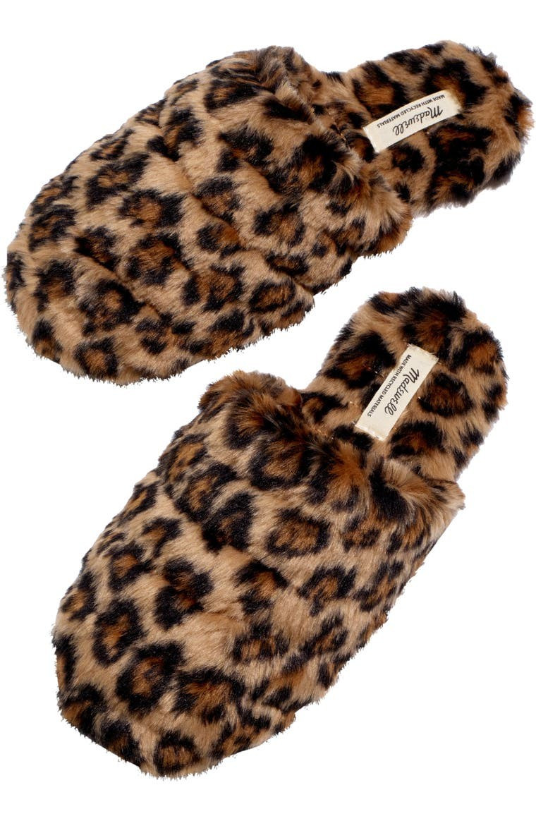 Leopard Recycled Faux Fur Quilted Scuff Slippers | Nordstrom