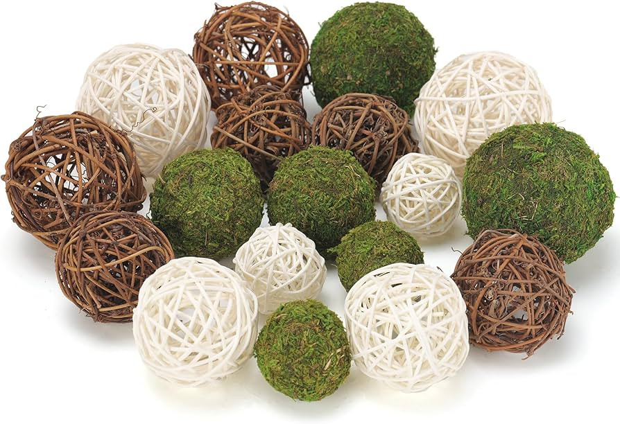 18Pcs Decorative Balls for Centerpiece Bowl - 6Pcs Fake Moss Balls + 12Pcs Rattan Wicker Balls, A... | Amazon (US)