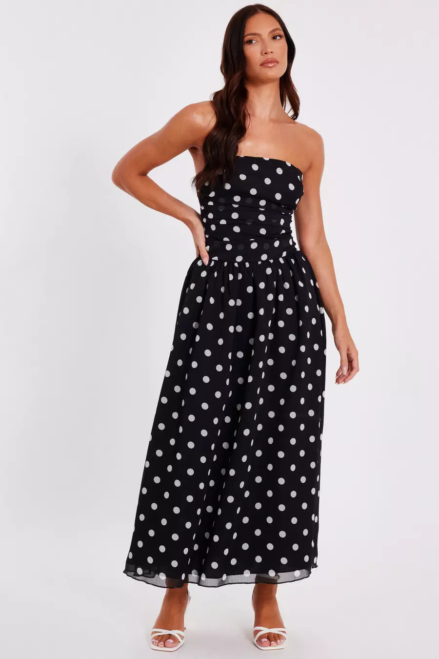 Black Chiffon Polka Dot Midi Dress | Quiz Clothing