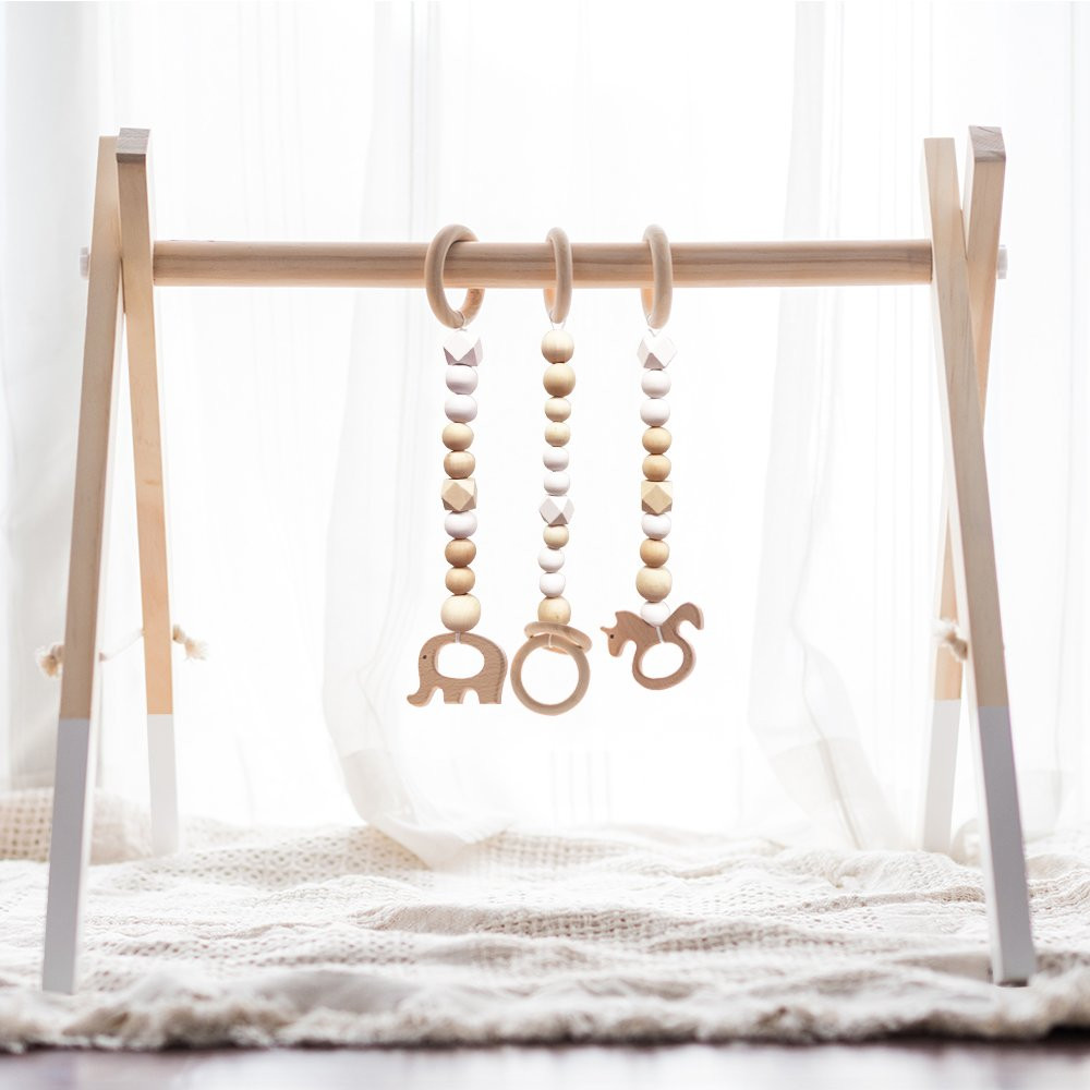 HAN-MM Wooden Play Gym with 3 Gym Toys Foldable Baby Play Gym Frame Activity Center Hanging Bar N... | Amazon (US)