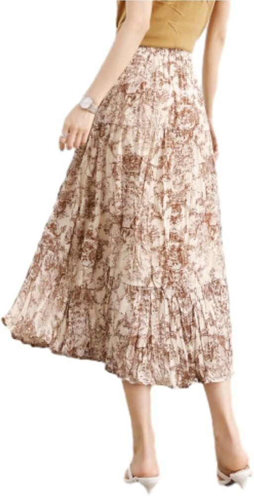 Lightweight Elastic Waist A-Line Flared Skirt Women's Summer Chinese Ink Wash Skirt | Amazon (US)