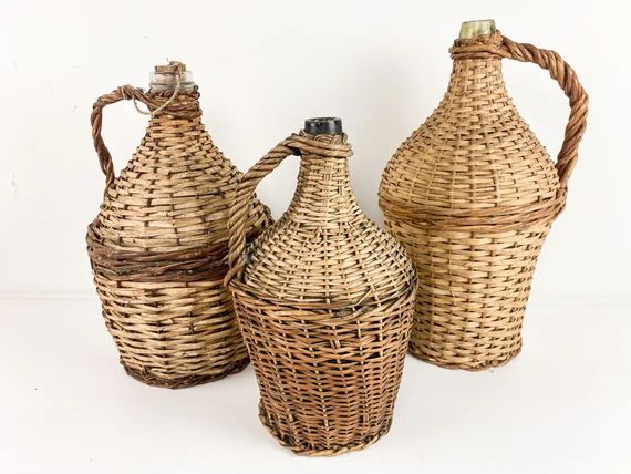 Antique French Wicker Wine Demijohn Jug, French Rattan Bottle | Etsy (US)