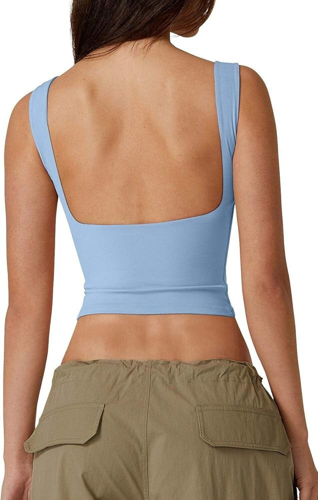 QINSEN Women's Sexy Open Back Sleeveless Crop Tank High Neck Slim Fit Cropped Tee Shirt Y2k Tops | Amazon (US)