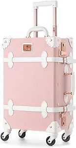 Unitravel Vintage Rolling Luggage 20 inch Retro Carry on Suitcase with Spinner Wheels (Light Pink... | Amazon (US)