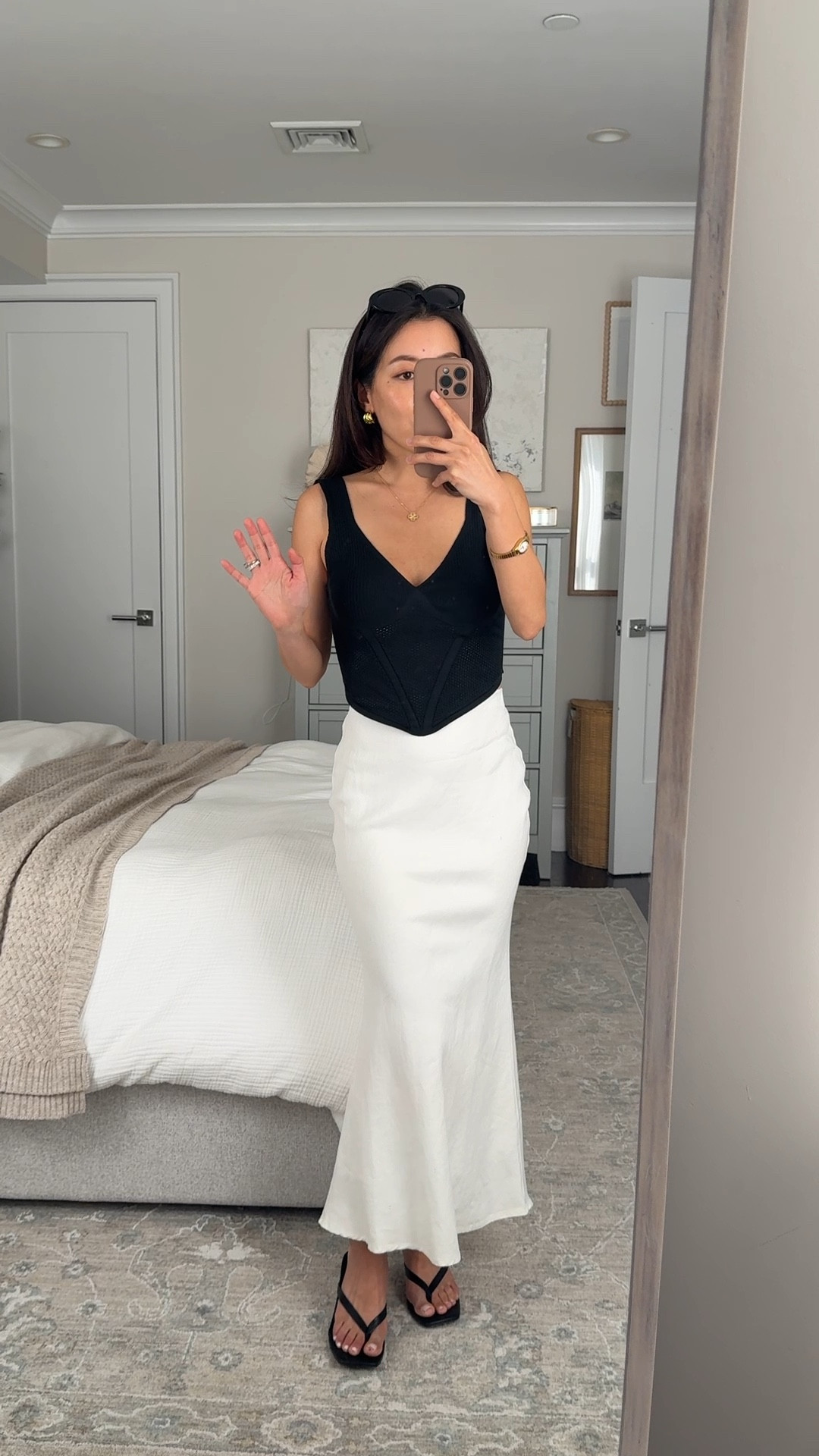 
• Tilda linen maxi skirt xxs petite - very curve-enhancing pull on style with flattering mermaid silhouette. 

Note this skirt has an elastic waistband with no zipper so I had to wiggle to get the smaller waistband over my hips.

• V-neck cropped sweater tank xxs, TTS lightweight knit with perforated material, I have nippies on underneath

european vacation , Anthropologie , chic black and white spring summer outfit  

 

#LTKSeasonal #LTKPetite #LTKootd