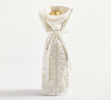 Embroidered Gold Shimmer Tree Wine Bag | Pottery Barn (US)