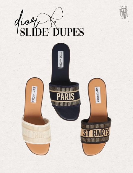 Dior slide dupes! 
Splurge VS Save 
Steve Madden slides 


#LTKFind #LTKtravel #LTKunder50