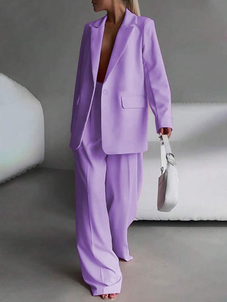 Women's Business Suit Two-Piece Set - Elegant Single Breasted Suit Paired With Slim Pants | Busin... | SHEIN