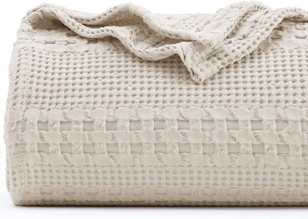 PHF 100% Cotton Waffle Weave Blanket Queen Size - Washed Soft Lightweight Blanket for All Season ... | Amazon (US)