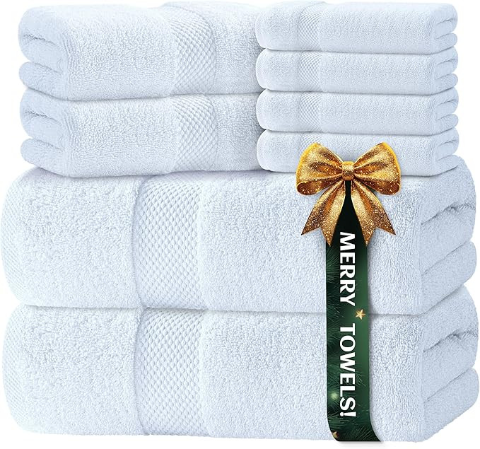 Luxury White Bath Towel Set of 8 Pieces - 100% Turkish Cotton 700 GSM Highly Absorbent Towels for... | Amazon (US)