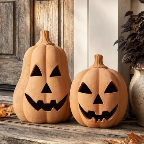 Halloween Decorations, Set of 2 Handmade Terracotta Jack O' Lanterns | Amazon (US)