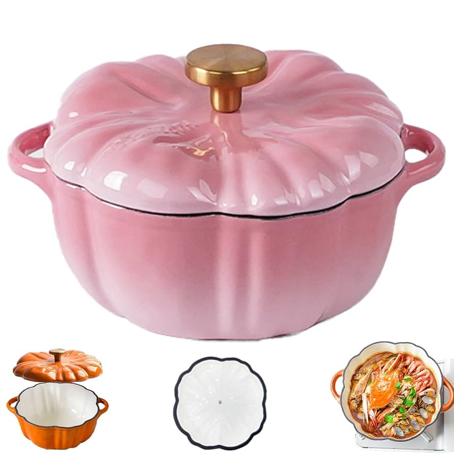 Enameled Cast Iron Pumpkin Dutch Ovens, Pumpkin Dutch Oven with Lid Covered Stockpot, 4-Quart Ena... | Amazon (US)