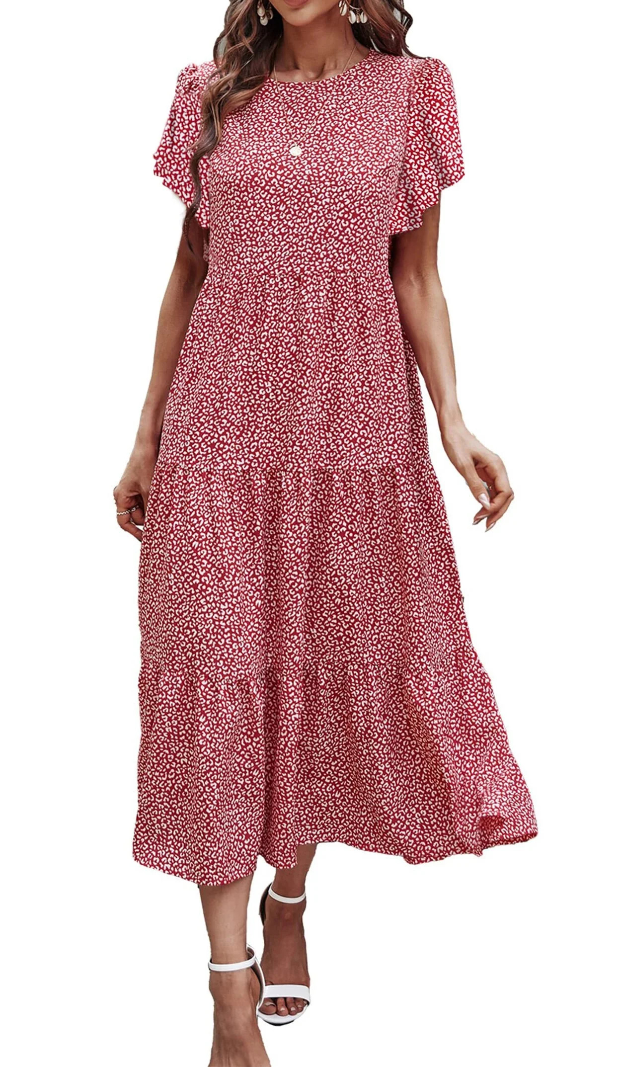 Fantaslook Dresses for Women Summer Casual Boho Dress Floral Print Ruffle Sleeve Midi Beach Dress... | Walmart (US)