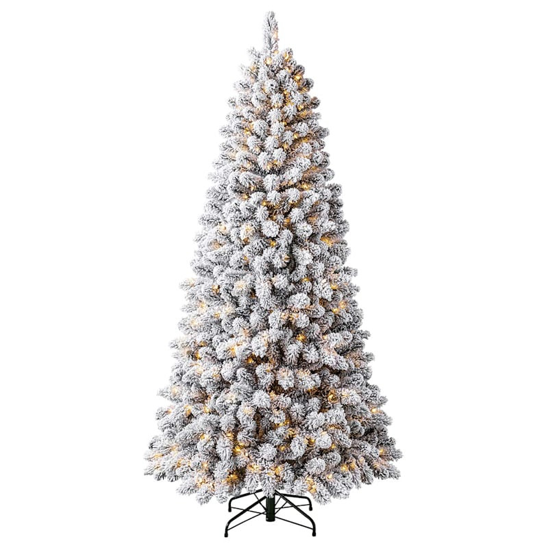 (B35) Pre-Lit Flocked Wilson Pine Christmas Tree, 7.5' | At Home